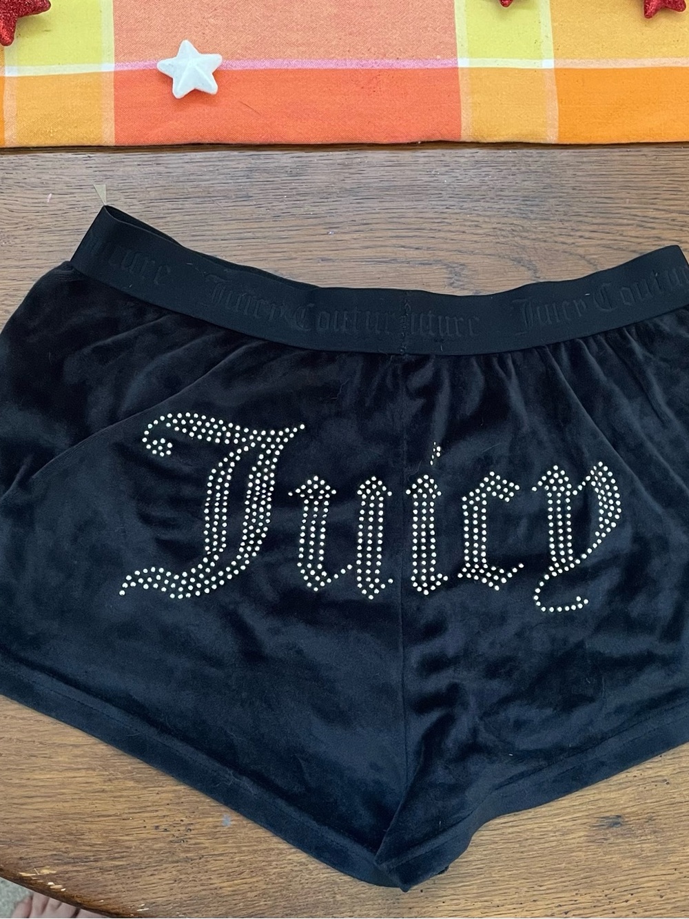 Juicy Couture Black Velour Rhinestone Juicy Logo Shorts